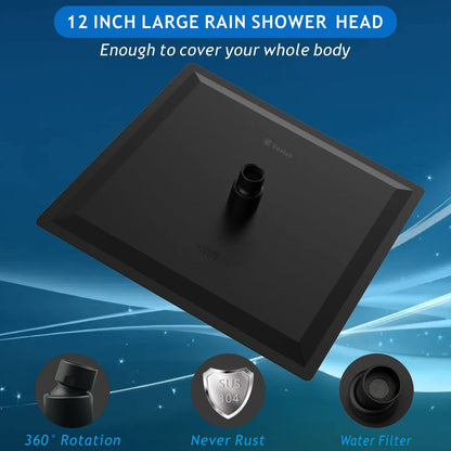 Voolan Rain Shower Head 12 Inch Black – High Flow Square Stainless Showerhead