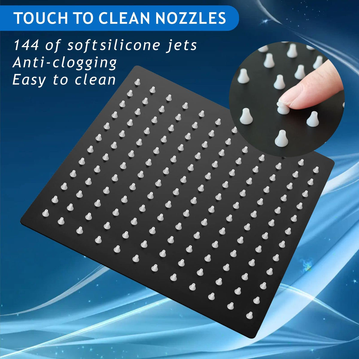 Voolan Rain Shower Head 12 Inch Black – High Flow Square Stainless Showerhead