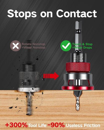 Vorhixa 7-Piece Countersink Set with Adjustable Depth Stop — 82° HSS M2 Tapered Bits