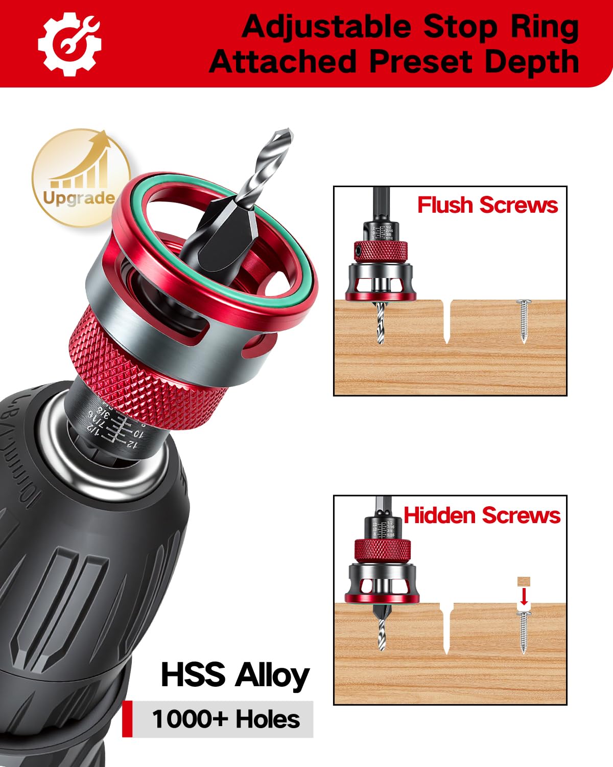 Vorhixa 7-Piece Countersink Set with Adjustable Depth Stop — 82° HSS M2 Tapered Bits