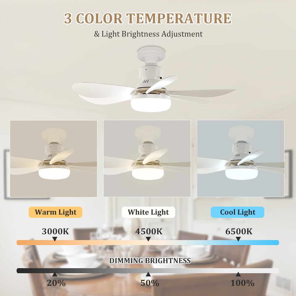 VTYXCTIGJ Socket Fan Light with Remote – 20.5" E26 Ceiling Fan with Dimmable LED Light (3000K-6500K)