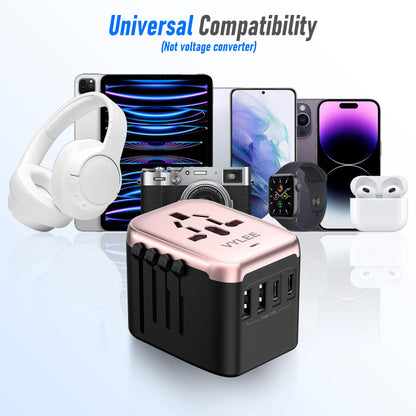 VYLEE Universal International Power Travel Plug Adapter 5-in-1 Rose Gold