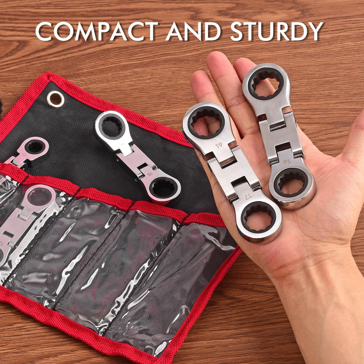 wanlvkang Stubby Wrenches Set — 5-Piece 72-Tooth Flex Head Ratchets (8–19mm)