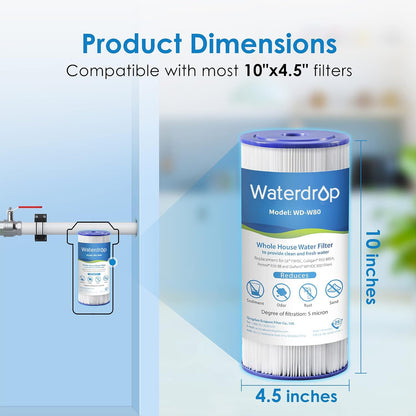 Waterdrop FXHSC 10" x 4.5" Whole House Water Filter – 5 Micron Sediment, Pack of 2, GE / GXWH Compatible