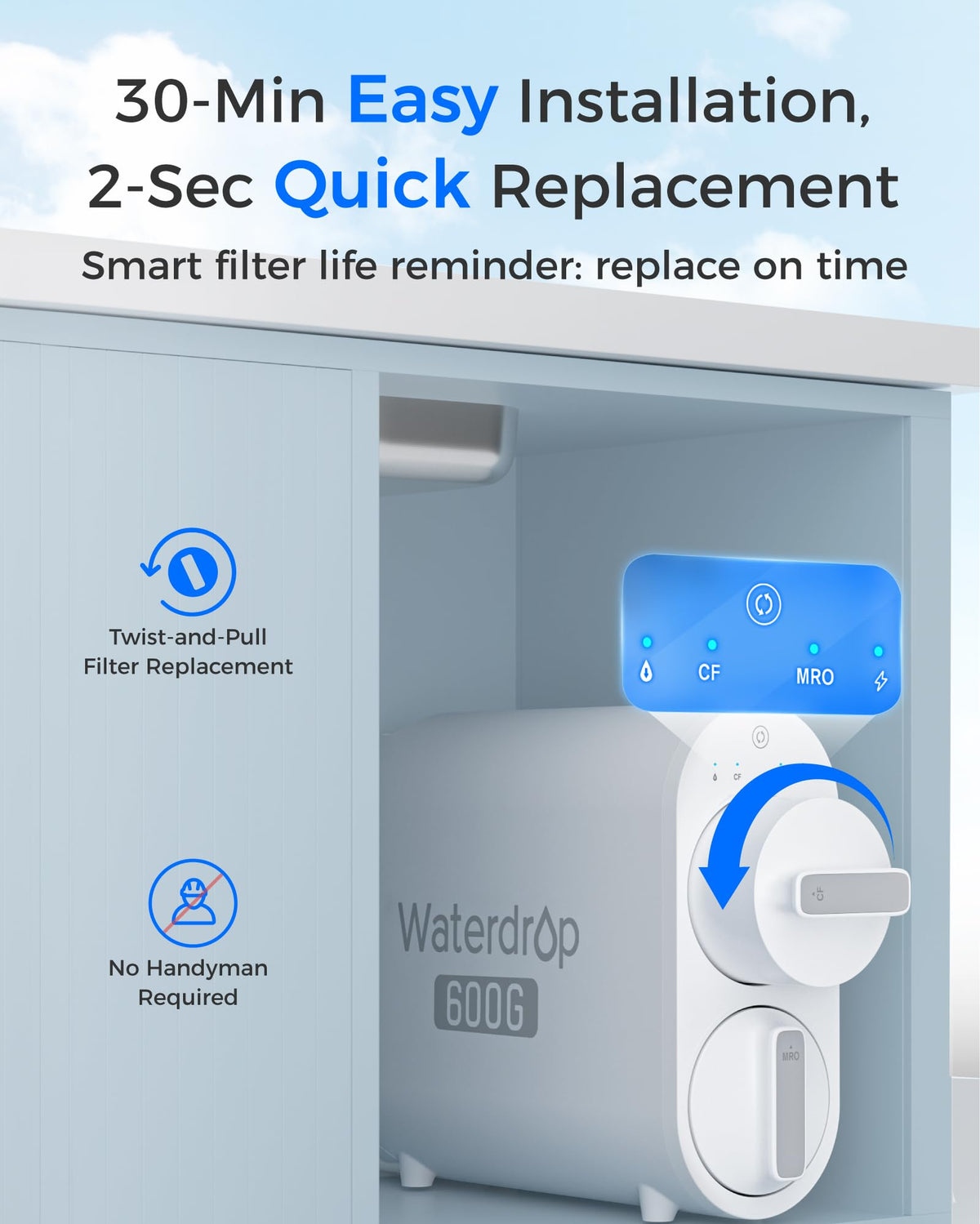 Waterdrop G2CF Filter — Replacement for G2, G2P600 & G2MNR RO Systems | 12-Month Lifetime
