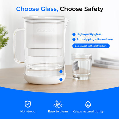 Waterdrop PT-09W 10-Cup Large Glass Water Filter Pitcher – Eco-Friendly, NSF/ANSI 42/53 & 372 Certified