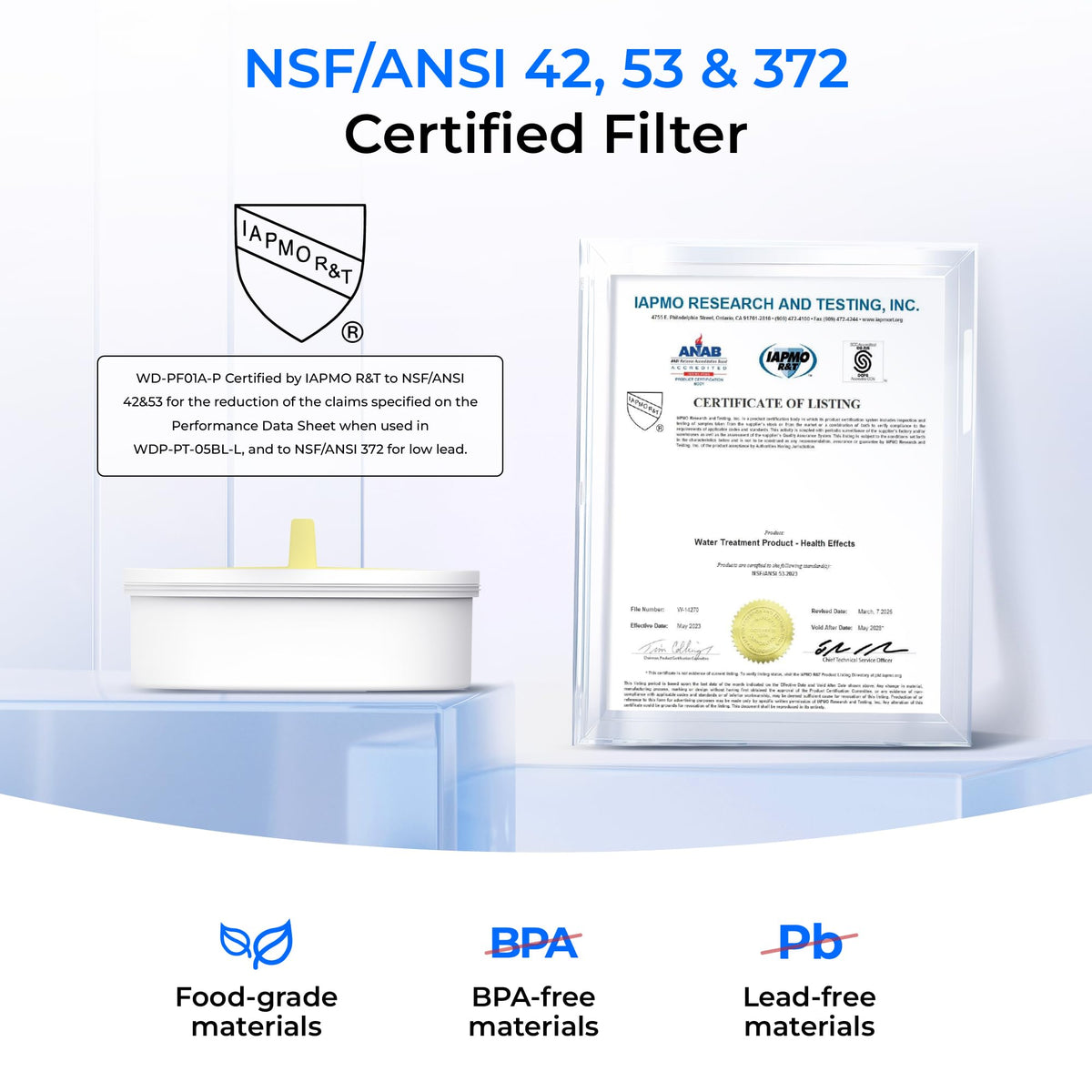 Waterdrop PT-09W 10-Cup Large Glass Water Filter Pitcher – Eco-Friendly, NSF/ANSI 42/53 & 372 Certified