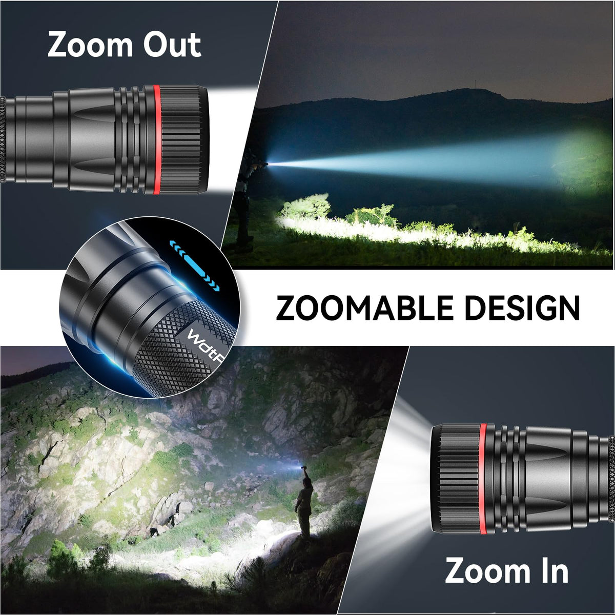 WdtPro Rechargeable Flashlights 2-Pack – High Lumen, USB-C Recharge, IP65