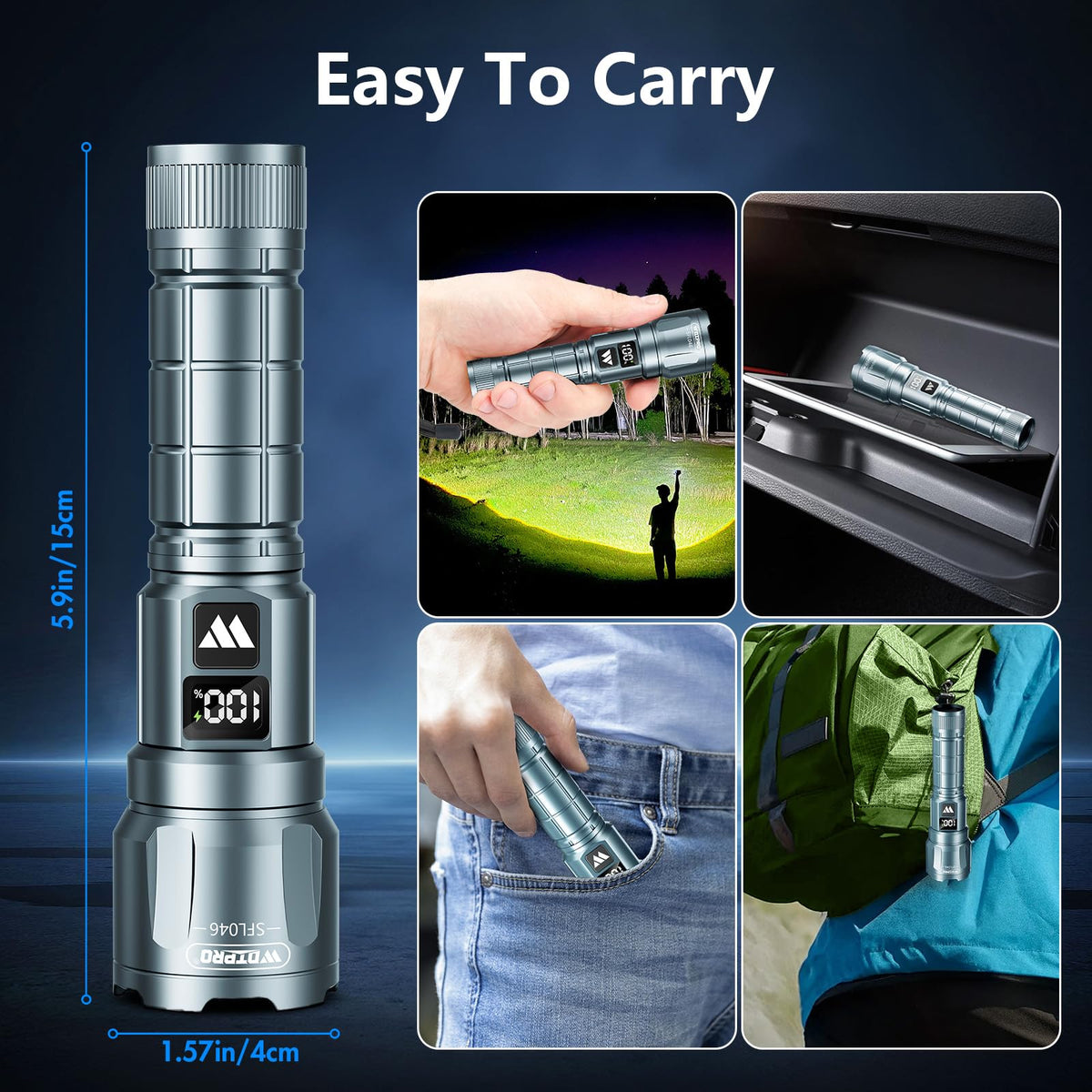 WdtPro LED Rechargeable Flashlight 2-Pack | 6000 Lumens, 3 Modes, LCD Display, IP65