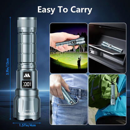 WdtPro LED Rechargeable Flashlight 2-Pack | 6000 Lumens, 3 Modes, LCD Display, IP65