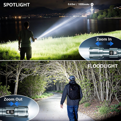 WdtPro LED Rechargeable Flashlight 2-Pack | 6000 Lumens, 3 Modes, LCD Display, IP65