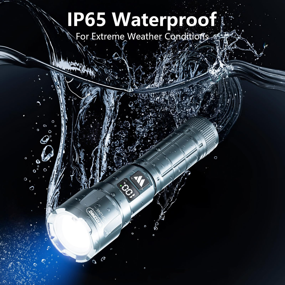 WdtPro LED Rechargeable Flashlight 2-Pack | 6000 Lumens, 3 Modes, LCD Display, IP65