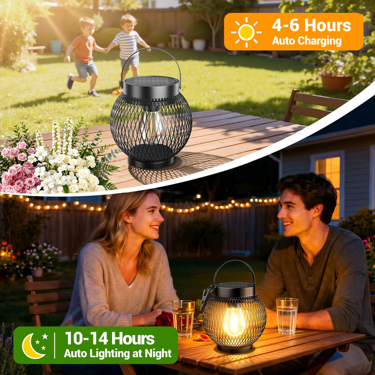 WdtPro Solar Lanterns Outdoor Waterproof - Upgraded Hanging Lights for Patio (2 Pack)