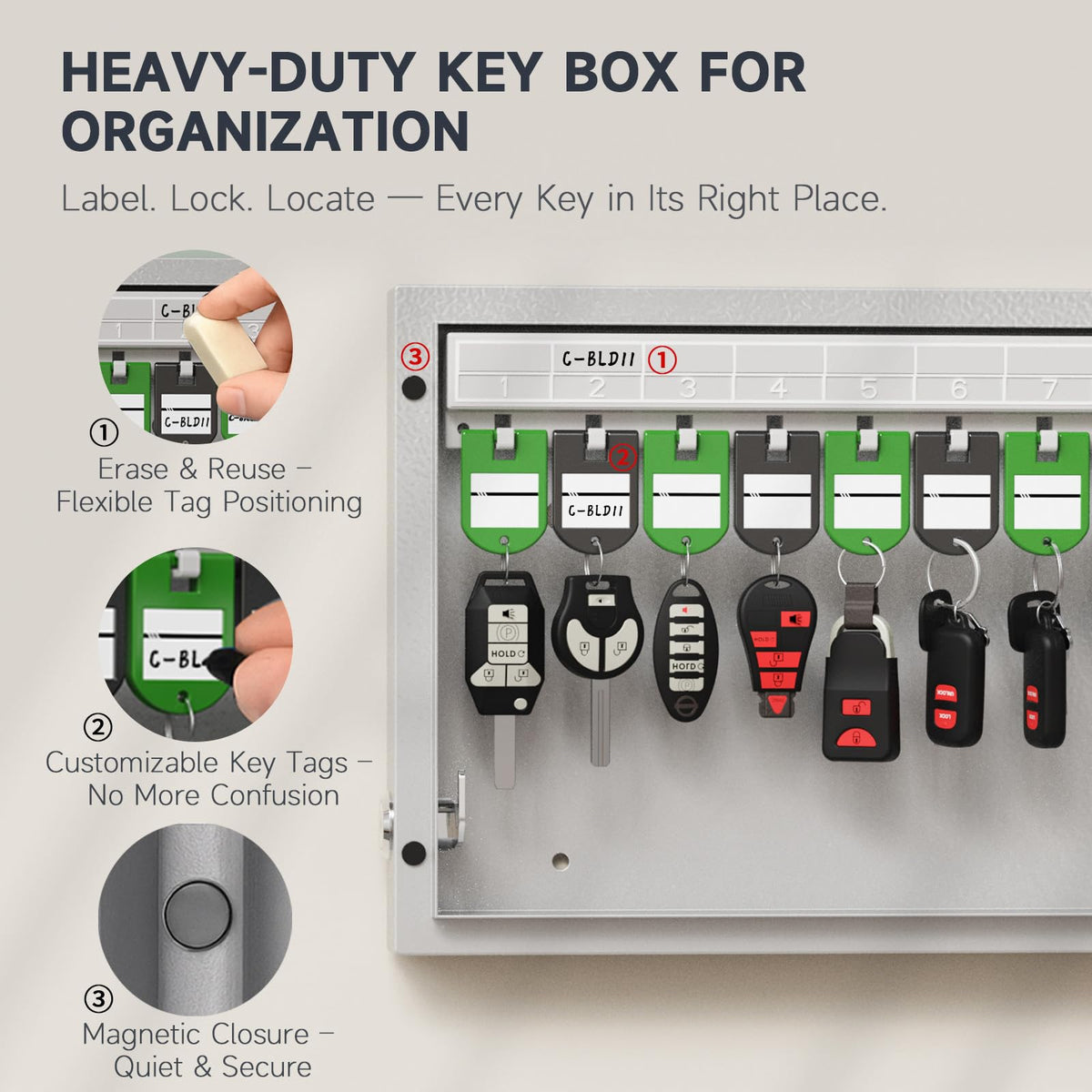WeHere 16-Key Lock Box – Wall-M Mounted Key Cabinet with Dual Lock (3-Digit Combination)