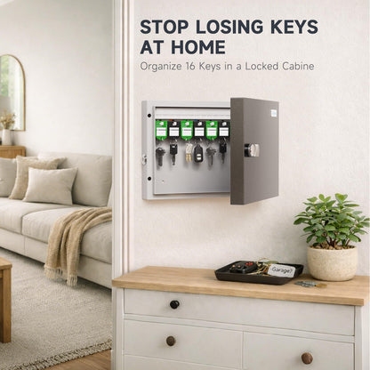 WeHere 16-Key Lock Box – Wall-M Mounted Key Cabinet with Dual Lock (3-Digit Combination)