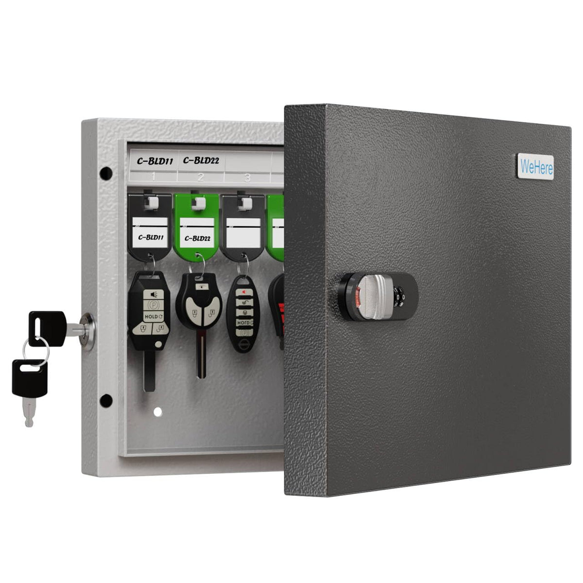 WeHere 16-Key Lock Box – Wall-M Mounted Key Cabinet with Dual Lock (3-Digit Combination)