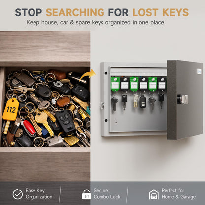 WeHere 16-Key Lock Box – Wall-M Mounted Key Cabinet with Dual Lock (3-Digit Combination)
