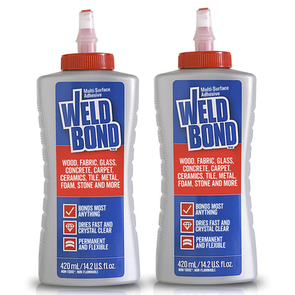 Weldbond Multi-Surface Strong Glue – Fast Drying, Weatherproof Adhesive (14.2oz) 2 Pack