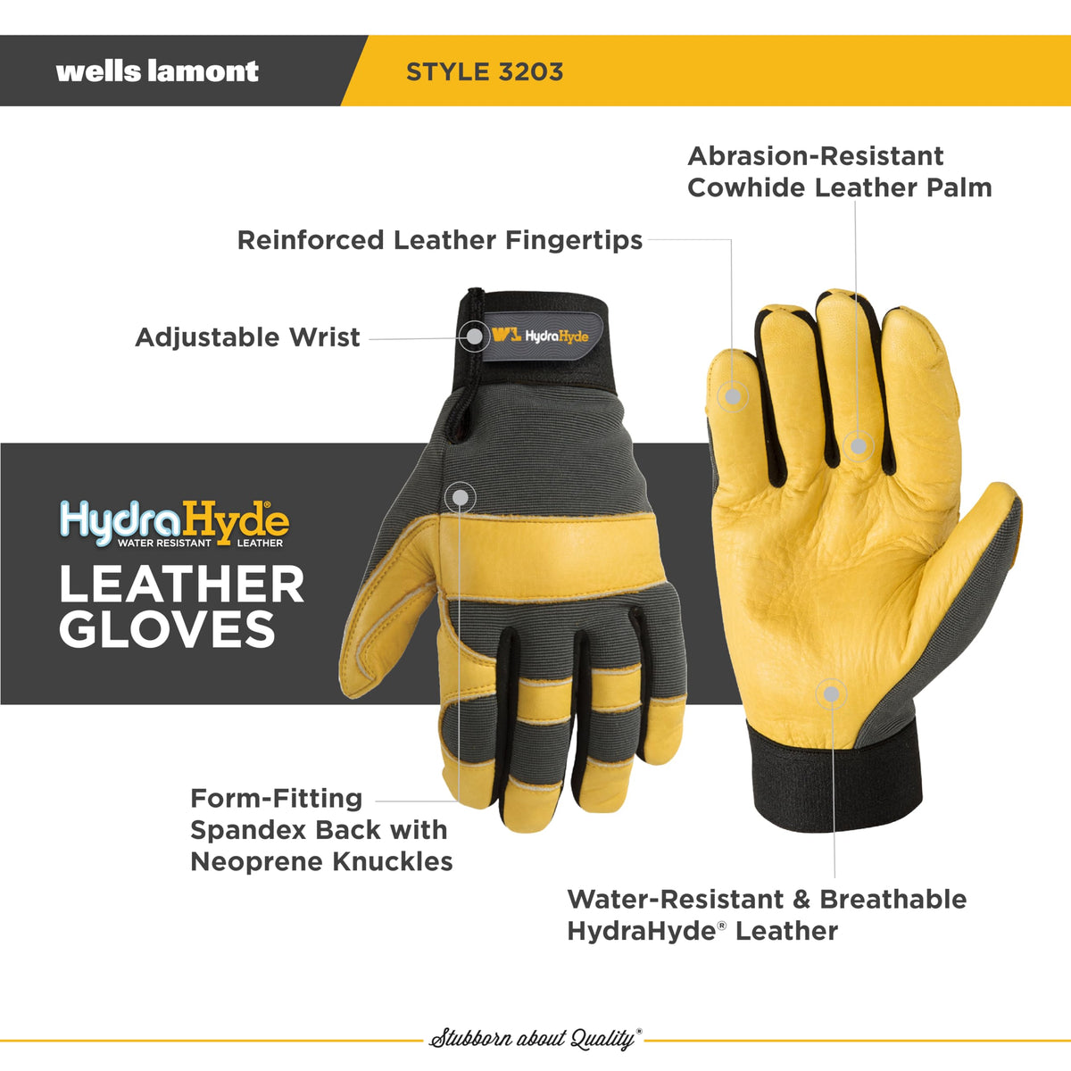 Wells Lamont Leather Palm Work Gloves - HydraHyde, Grey, 3203L