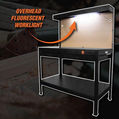 WEN WB4723T 48-Inch Workbench with Power Outlets and Light – Black