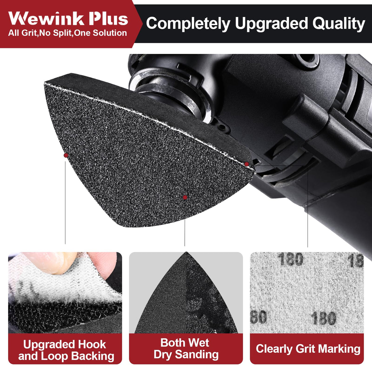 WEWINK PLUS 148Pcs Oscillating Tool Sanding Pads – 60-400 Grits, 2 Finger & 2 Triangle Pads, Universal Fit