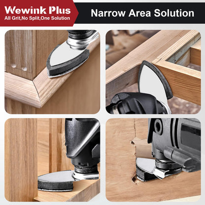 WEWINK PLUS 148Pcs Oscillating Tool Sanding Pads – 60-400 Grits, 2 Finger & 2 Triangle Pads, Universal Fit