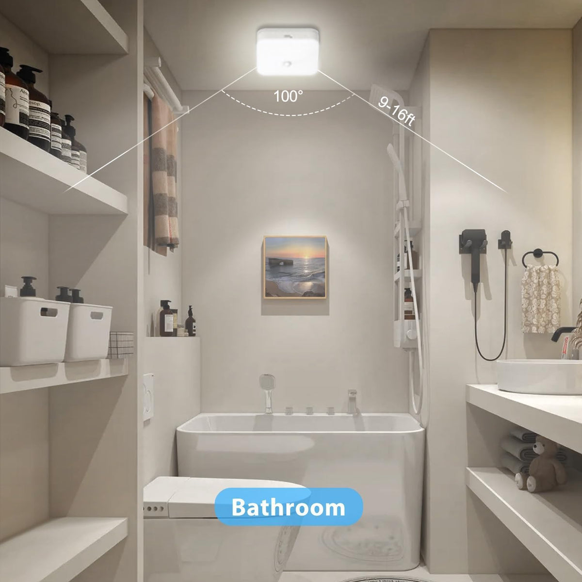 WhitePoplar Rechargeable Motion Sensor Light – Wireless Ceiling Light, 500LM, 5000K, 3-Pack