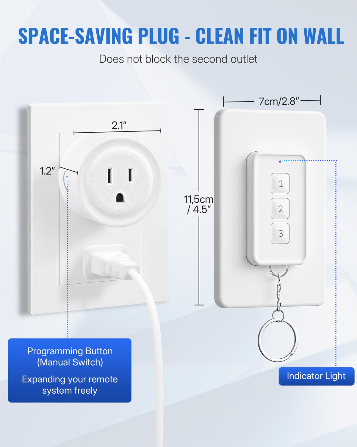 WILAWELS Remote Control Outlet – 3-Plug Wireless Light Switch Kit, 100ft Range, Removable Base