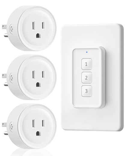 WILAWELS Remote Control Outlet – 3-Plug Wireless Light Switch Kit, 100ft Range, Removable Base