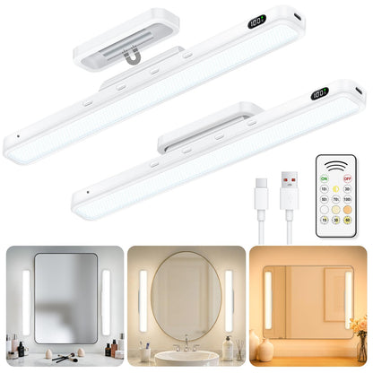 WILLED 5W Mirror Lights with Remote Control – Eye-Friendly Vanity Lights (Rechargeable, 2 Pack)