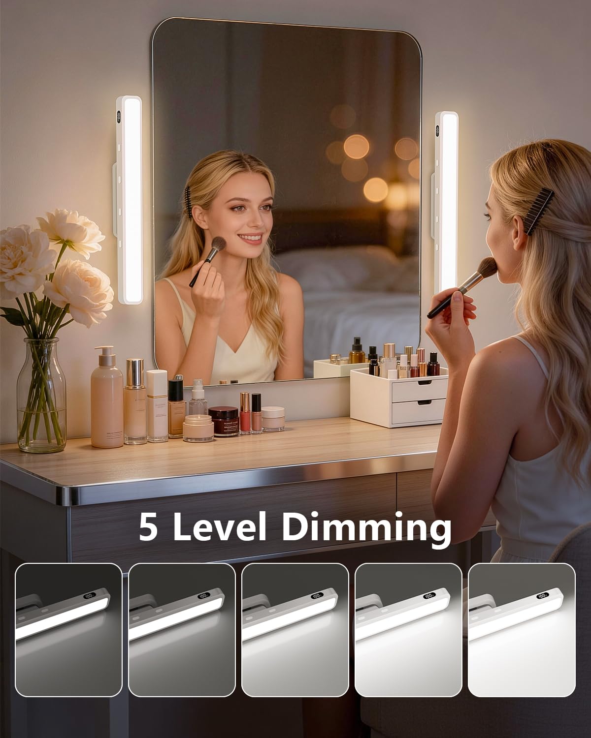 WILLED 5W Mirror Lights with Remote Control – Eye-Friendly Vanity Lights (Rechargeable, 2 Pack)