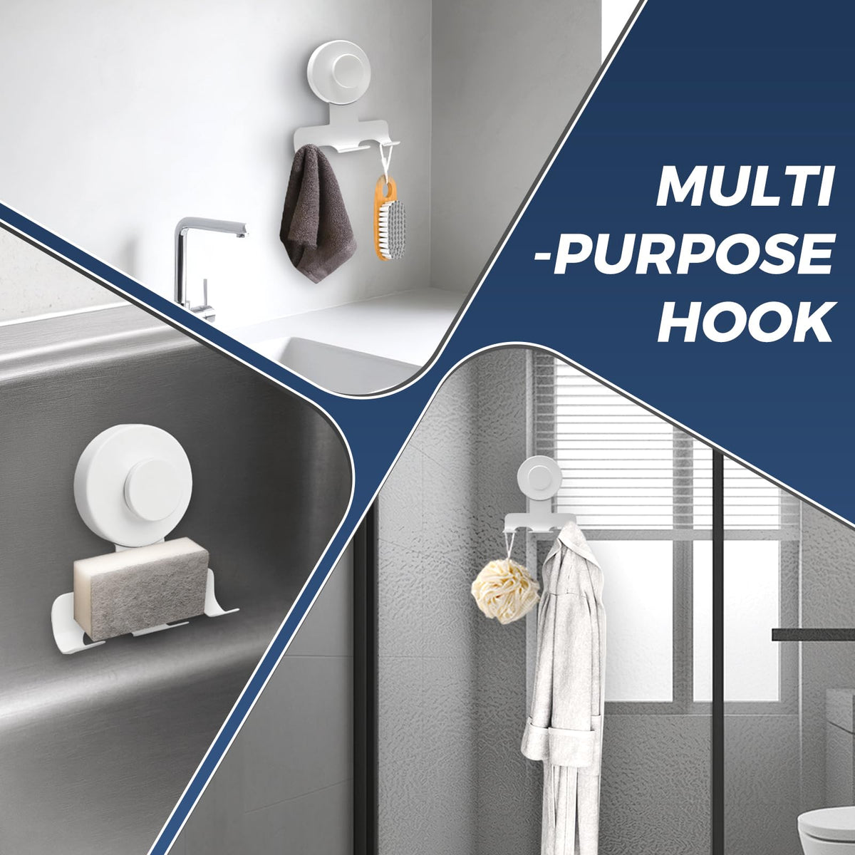 WingWider Suction Cup Razor Holder – Heavy-Duty 7KG Shower Hooks, 2 Pack, Matte White