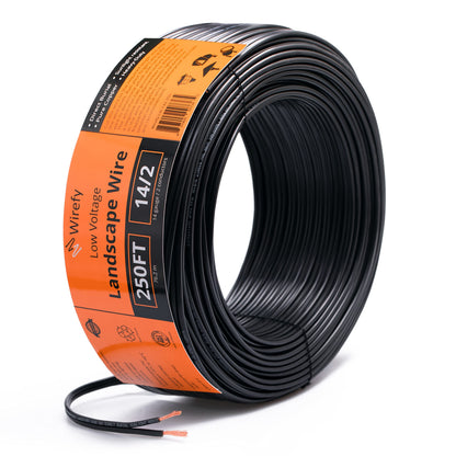 Wirefy 14/2 Low Voltage Landscape Wire – 250 ft, Pure Copper, Direct Burial