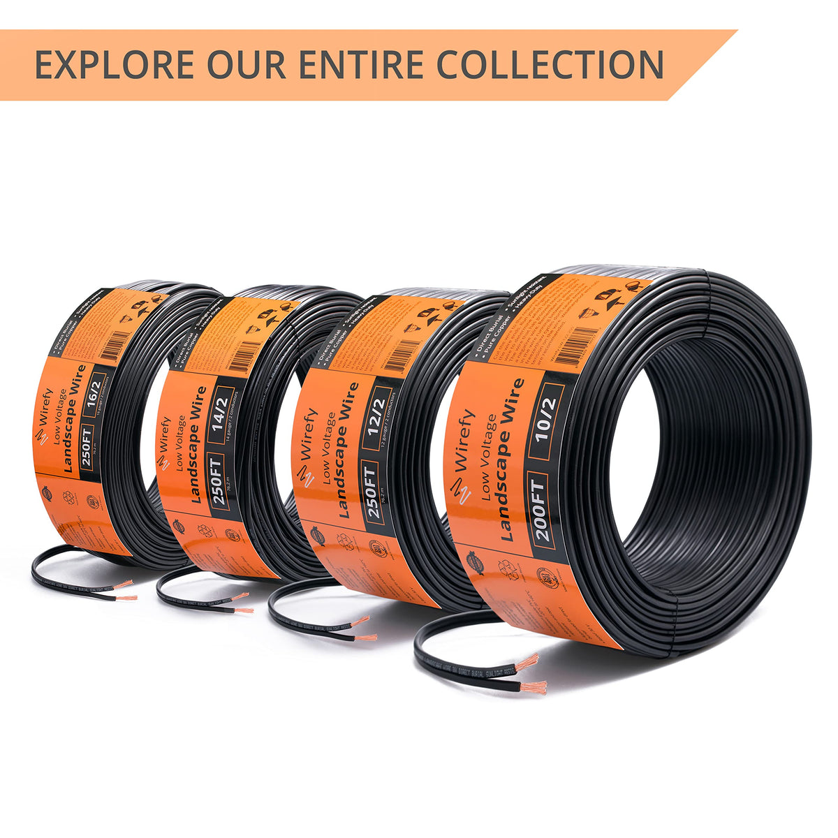 Wirefy 14/2 Low Voltage Landscape Wire – 250 ft, Pure Copper, Direct Burial