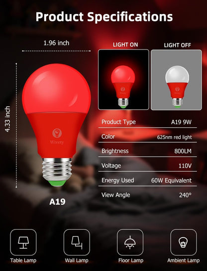 Wivety Red Light Bulbs for Sleep with Remote – 625nm Red Light, 100% Blue Light Block, E26 LED A19, 9W (4 Pack)