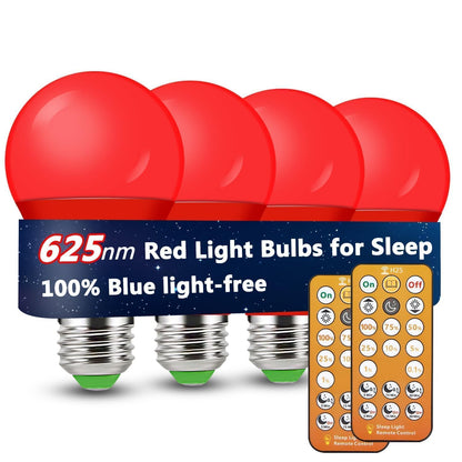 Wivety Red Light Bulbs for Sleep with Remote – 625nm Red Light, 100% Blue Light Block, E26 LED A19, 9W (4 Pack)