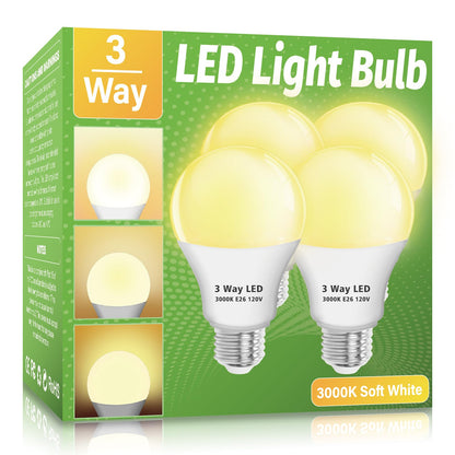Wiyifada 3 Way LED Light Bulbs – 4 Pack, Soft White 3000K, 360/720/1080 lm, E26 A19