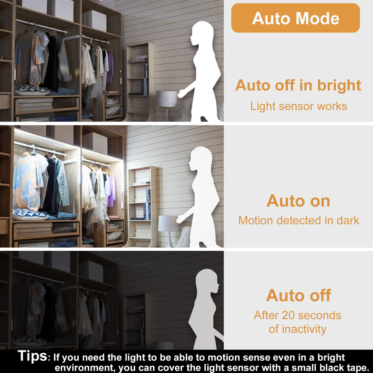 WOBANE Motion Sensor Stair Strip Lights – 60 LEDs, USB Rechargeable, Auto/Manual Modes, 6.56ft (2-Pack)