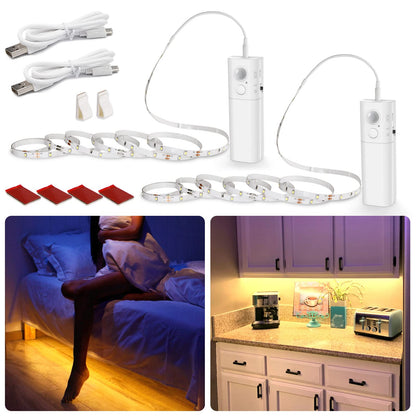 WOBANE Rechargeable Motion Sensor LED Strip Light – 6.56ft (2 Pack) 2700K Warm White