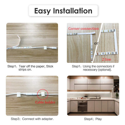 WOBANE Under Counter Light - Dimmable LED Strip Kit, 9.8 ft, 1500LM, 6000K White, RF Remote