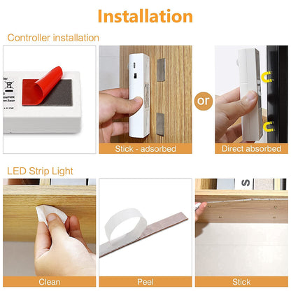 WOBANE Motion Sensor Stair Strip Lights – 60 LEDs, USB Rechargeable, Auto/Manual Modes, 6.56ft (2-Pack)