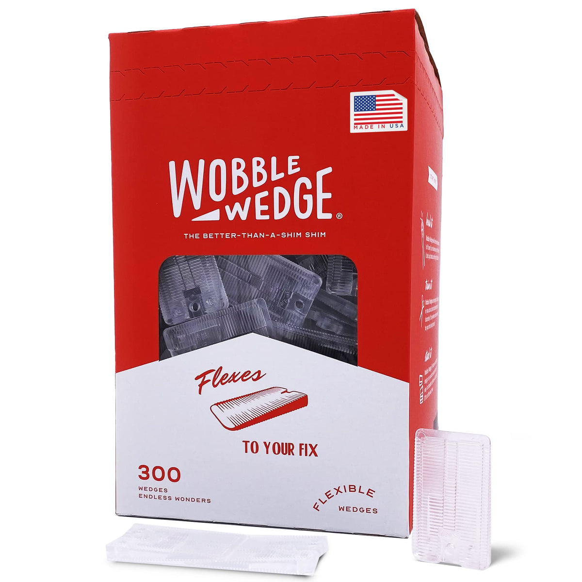 Wobble Wedges: Flexible Plastic Leveling Shims — 300-Pack, Made in USA