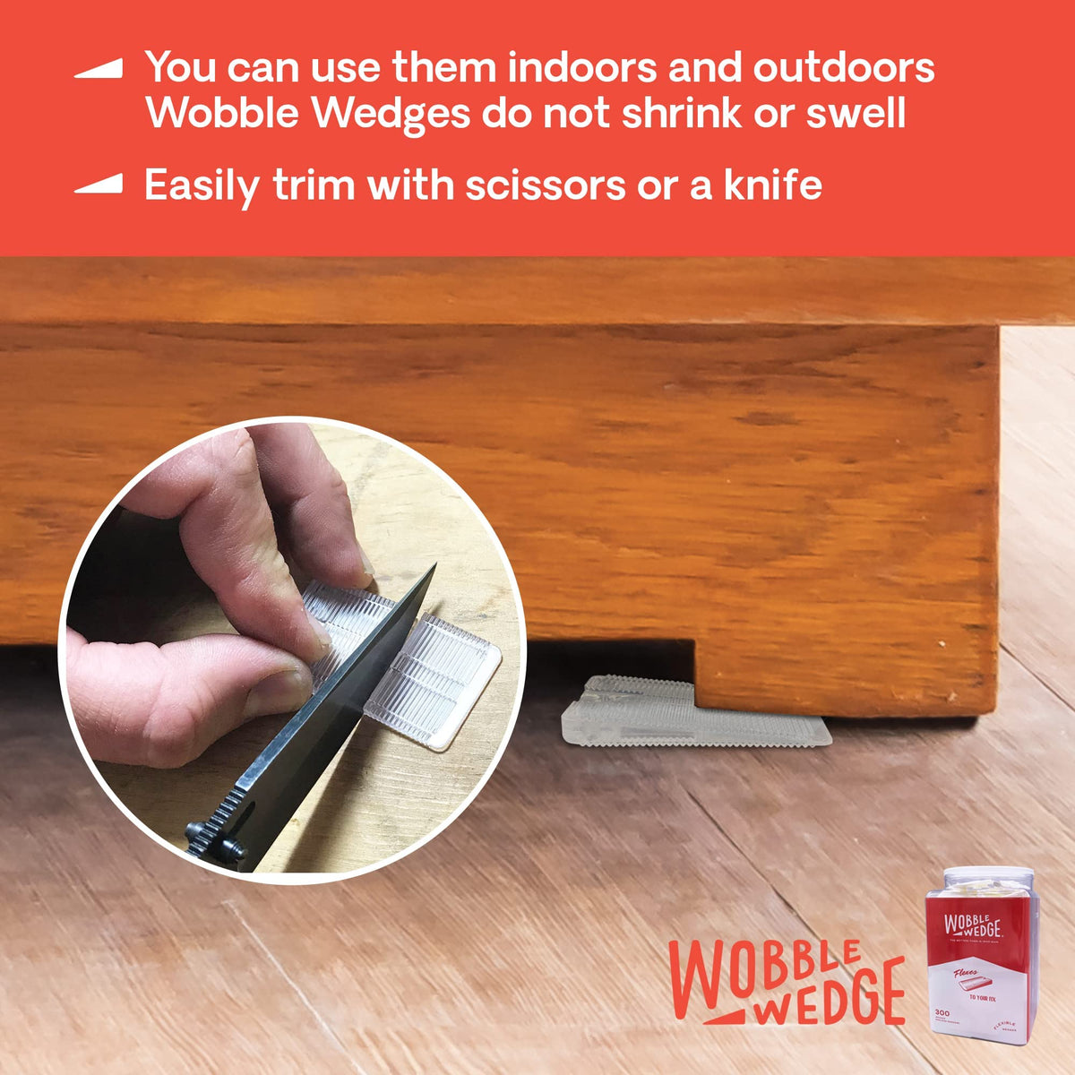 Wobble Wedges: Flexible Plastic Leveling Shims — 300-Pack, Made in USA