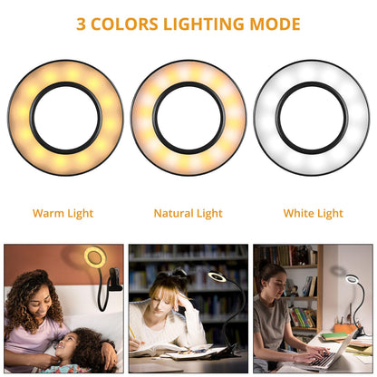 Woputne Desk Clip-On Lamp for Reading & Home Office — 2-Pack, 5V 2A, 10 Brightness Levels, 3 Light Modes, 360° Neck, Black