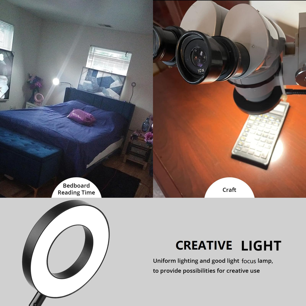 Woputne Desk Clip-On Lamp for Reading & Home Office — 2-Pack, 5V 2A, 10 Brightness Levels, 3 Light Modes, 360° Neck, Black