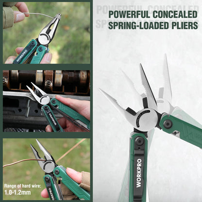 WORKPRO 18-in-1 Multi Tool Pliers – Stainless Steel EDC with Belt Clip