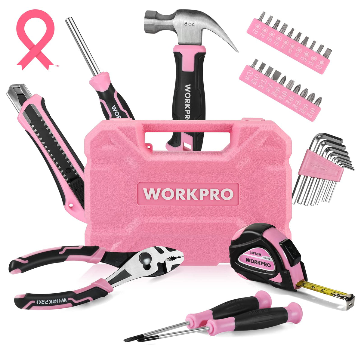 WORKPRO 35-Piece Pink Tools Set | Home DIY Toolbox with Storage