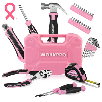 WORKPRO 35-Piece Pink Tools Set | Home DIY Toolbox with Storage