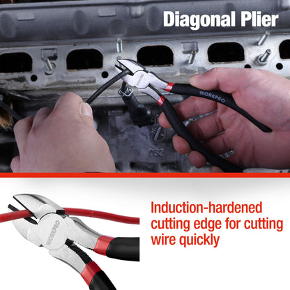 WORKPRO 7-Piece Pliers Set: Groove Joint, Long Nose, Linesman & Diagonal for DIY