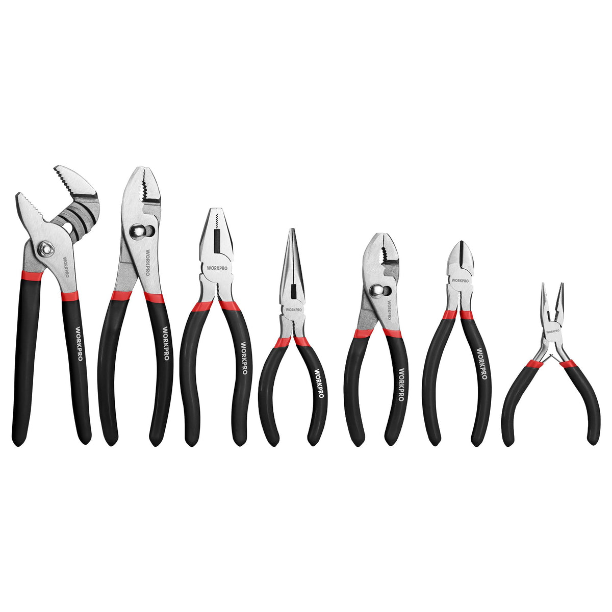 WORKPRO 7-Piece Pliers Set: Groove Joint, Long Nose, Linesman & Diagonal for DIY